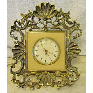 Vintage Mid-Century Modern French Style Ormulu Electric Table Clock